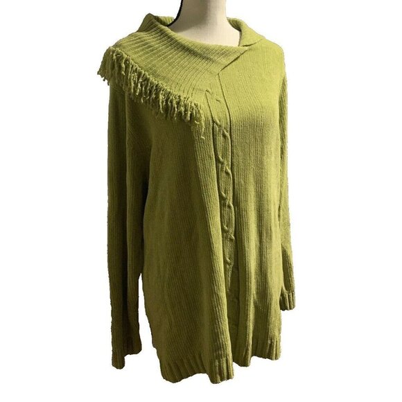 Knit & Pearl Women Cable Knit Sweater Size 1X Green Angel Flap Style Collar - Picture 4 of 12